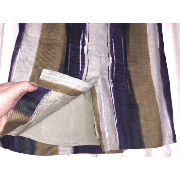 HOBBS UK 10 Purple Tan Beige Watercolour Stripe Midi Pencil Skirt Pockets - Picture 3 of 3